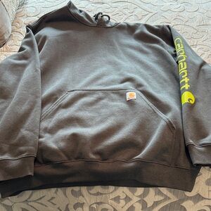 Carhartt Men's Dark Brown Hoodie with Yellow Logo